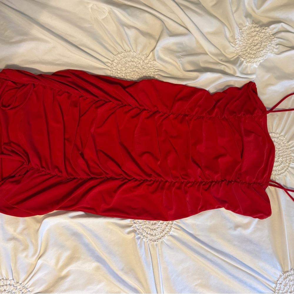 Red ruched homecoming dress